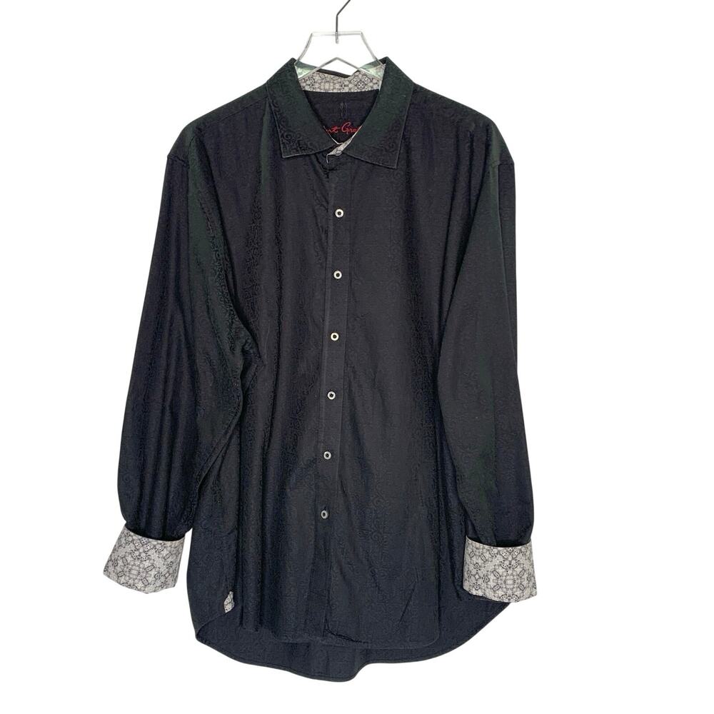 Robert Graham Black Button Down Contrast Cuff Collar Shirt 2XL 100% Cotton